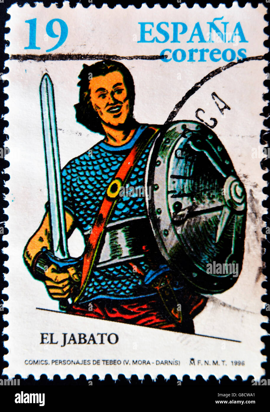SPAIN - CIRCA 1996: A stamp printed in Spain shows The Jabato, comic book character, circa 1996 Stock Photo