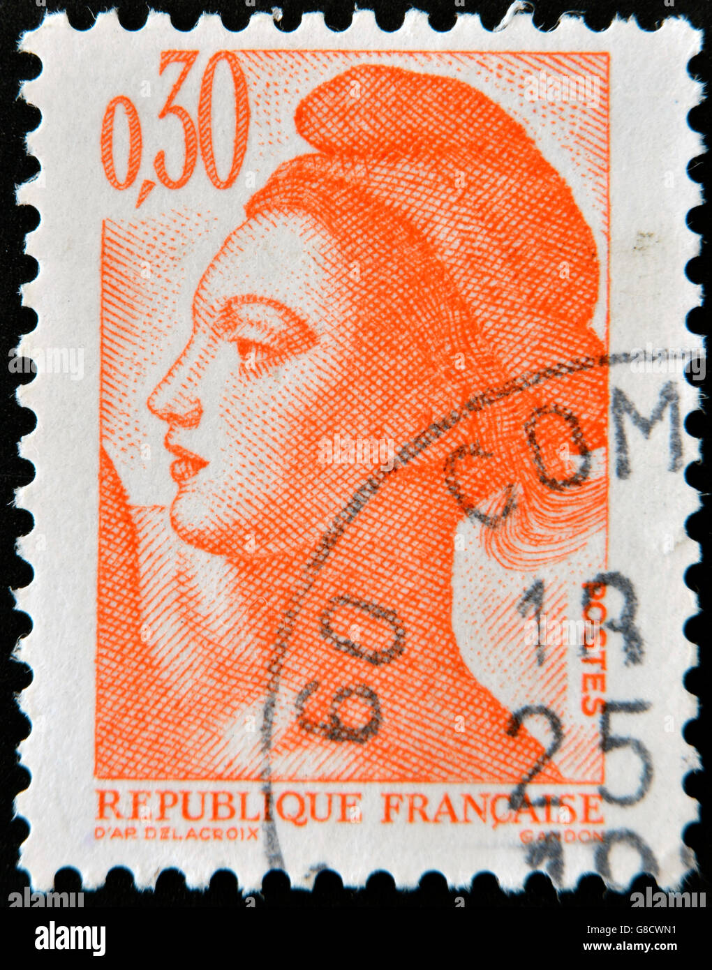 FRANCE - CIRCA 1982: A stamp printed in France shows 'Freedom' Eugene Delacroix's painting The 'Liberty Leading the People', cir Stock Photo