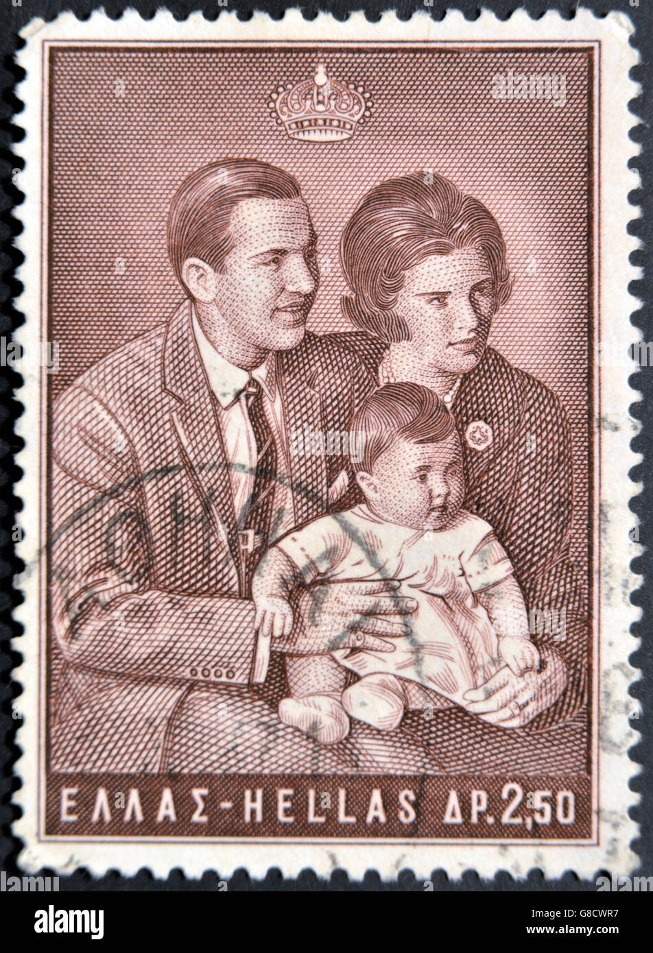 GREECE - CIRCA 1966: A stamp printed in Greece shows Greek royal family , circa 1966 Stock Photo