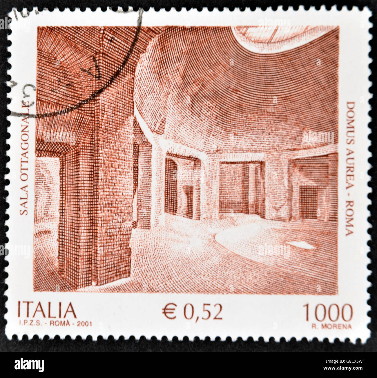 ITALY - CIRCA 2001 A stamp printed in Italy shows the octagonal room of the Domus Aurea in Rome, circa 2001 Stock Photo