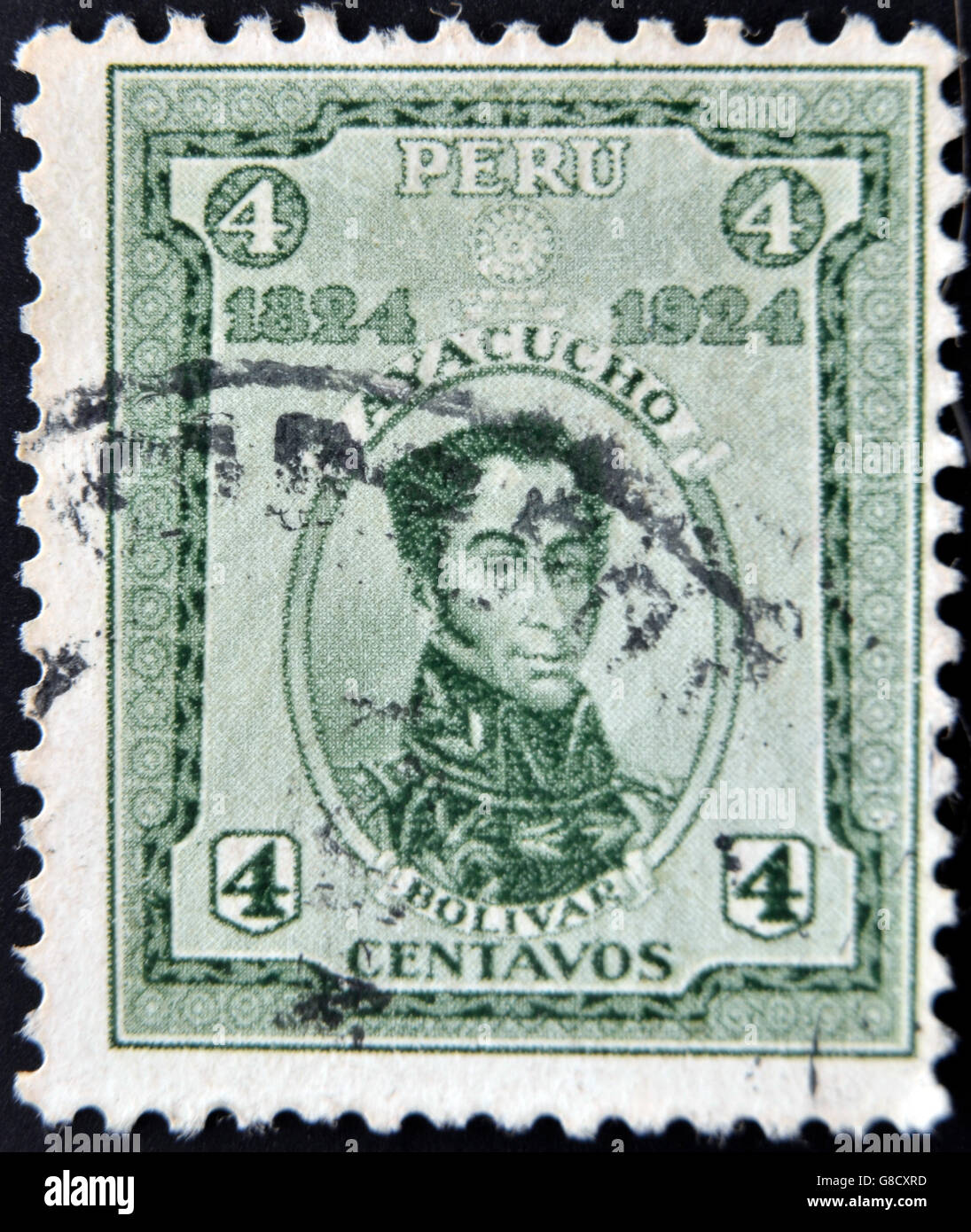 PERU - CIRCA 1924: A stamp printed in Peru shows Simon Bolivar, circa 1924 Stock Photo