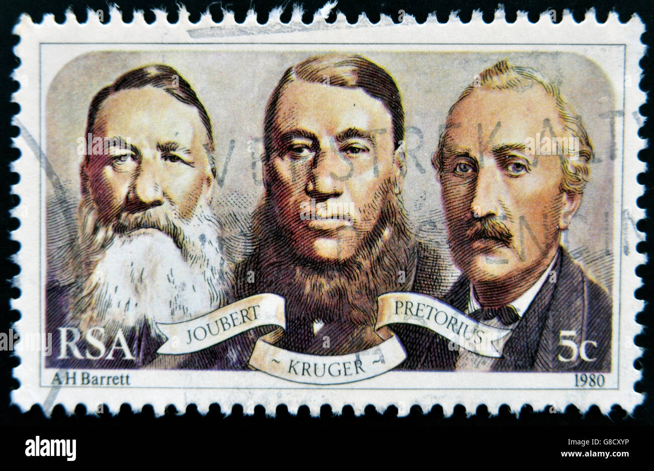 SOUTH AFRICAN - CIRCA 1980: A stamp printed in RSA shows Joubert, Kruger and Pretorius, circa 1980 Stock Photo