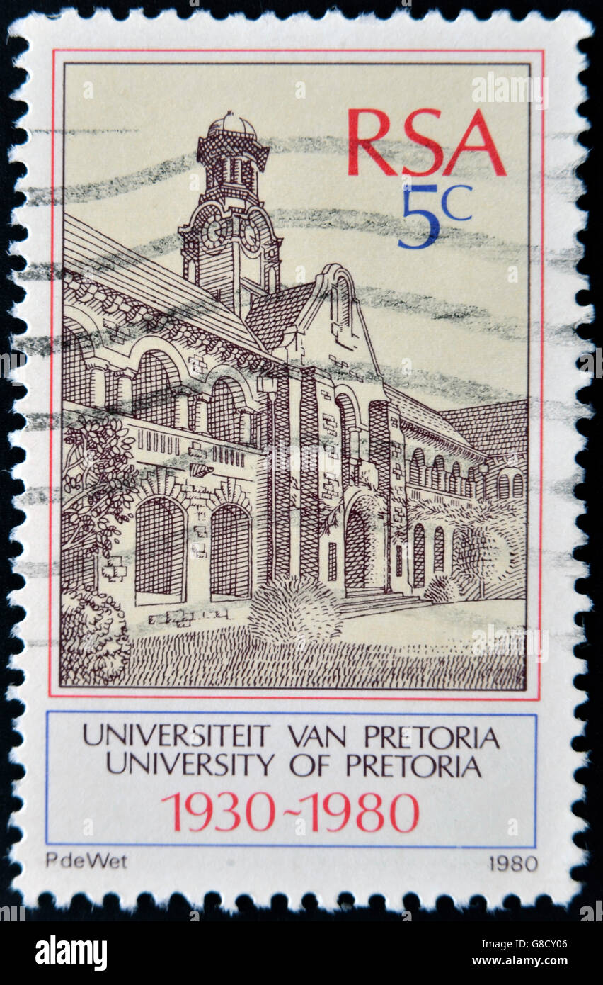 SOUTH AFRICAN - CIRCA 1980: A stamp printed in RSA shows university of Pretoria, circa 1980 Stock Photo