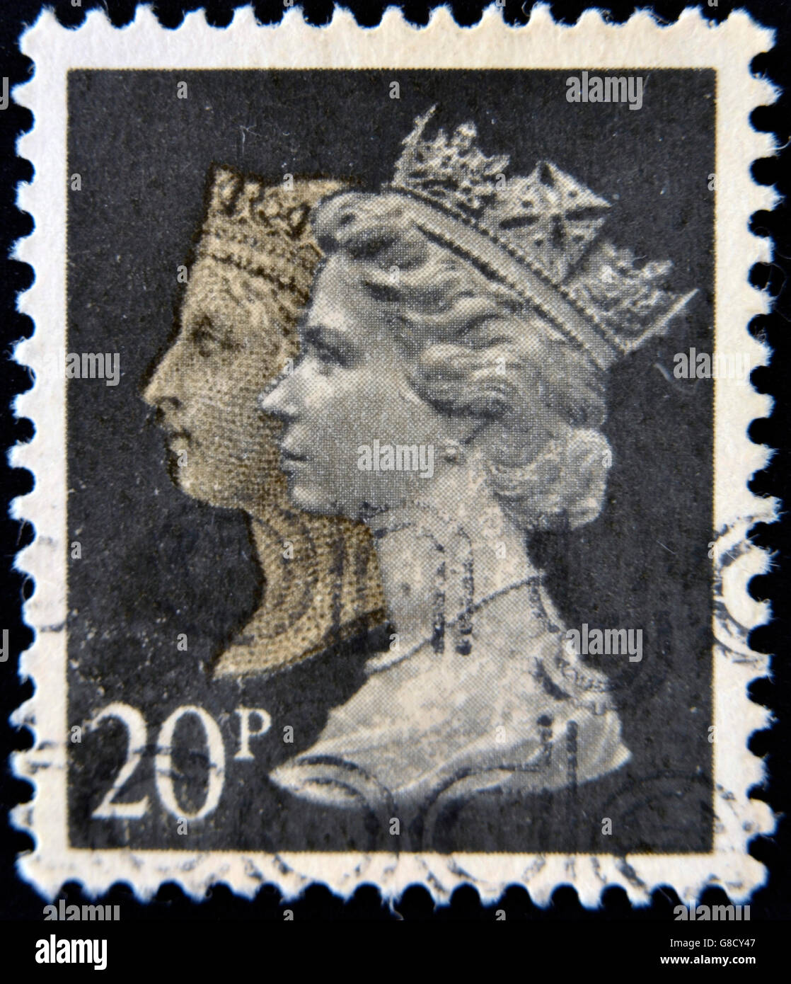 UNITED KINGDOM - CIRCA 1990: stamp printed in Great Britain showing two portraits of Queen Elizabeth and Queen Victoria, circa 1 Stock Photo