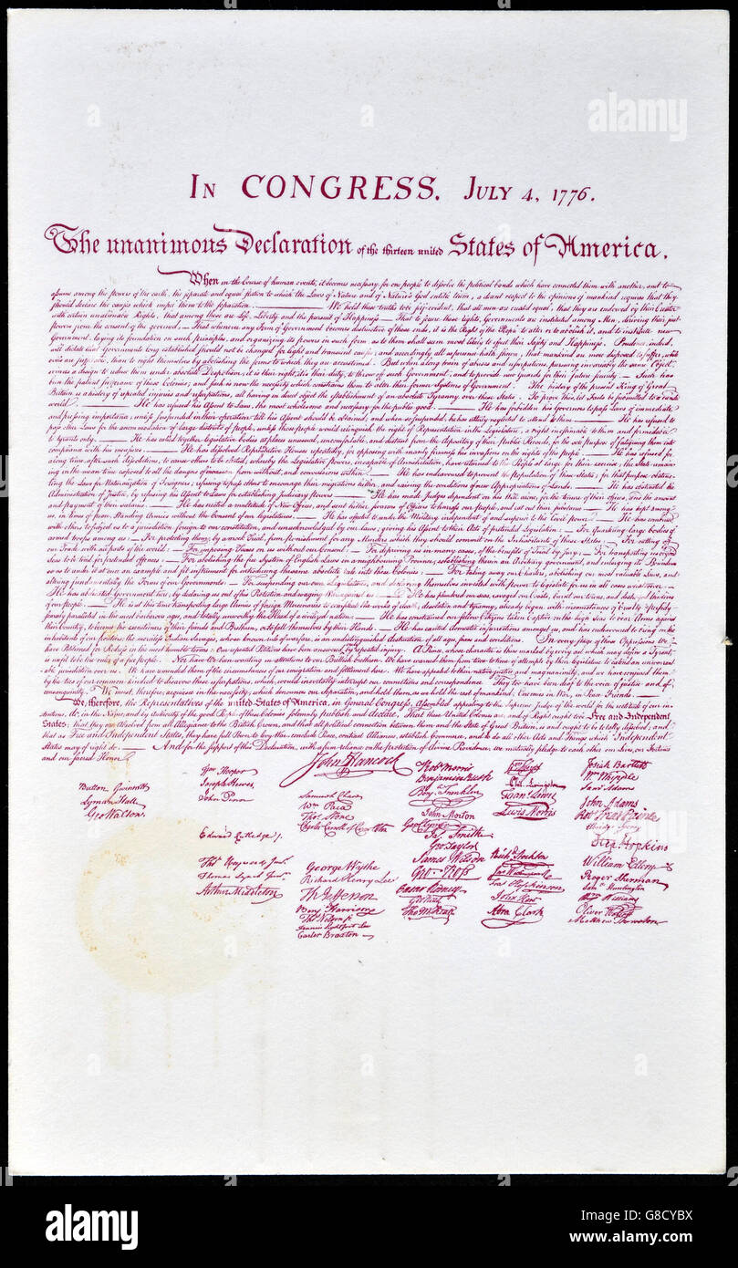 UNITED STATES OF AMERICA - CIRCA 1975: A postcard back printed in 1975 shows United States Declaration of Independence, circa 19 Stock Photo