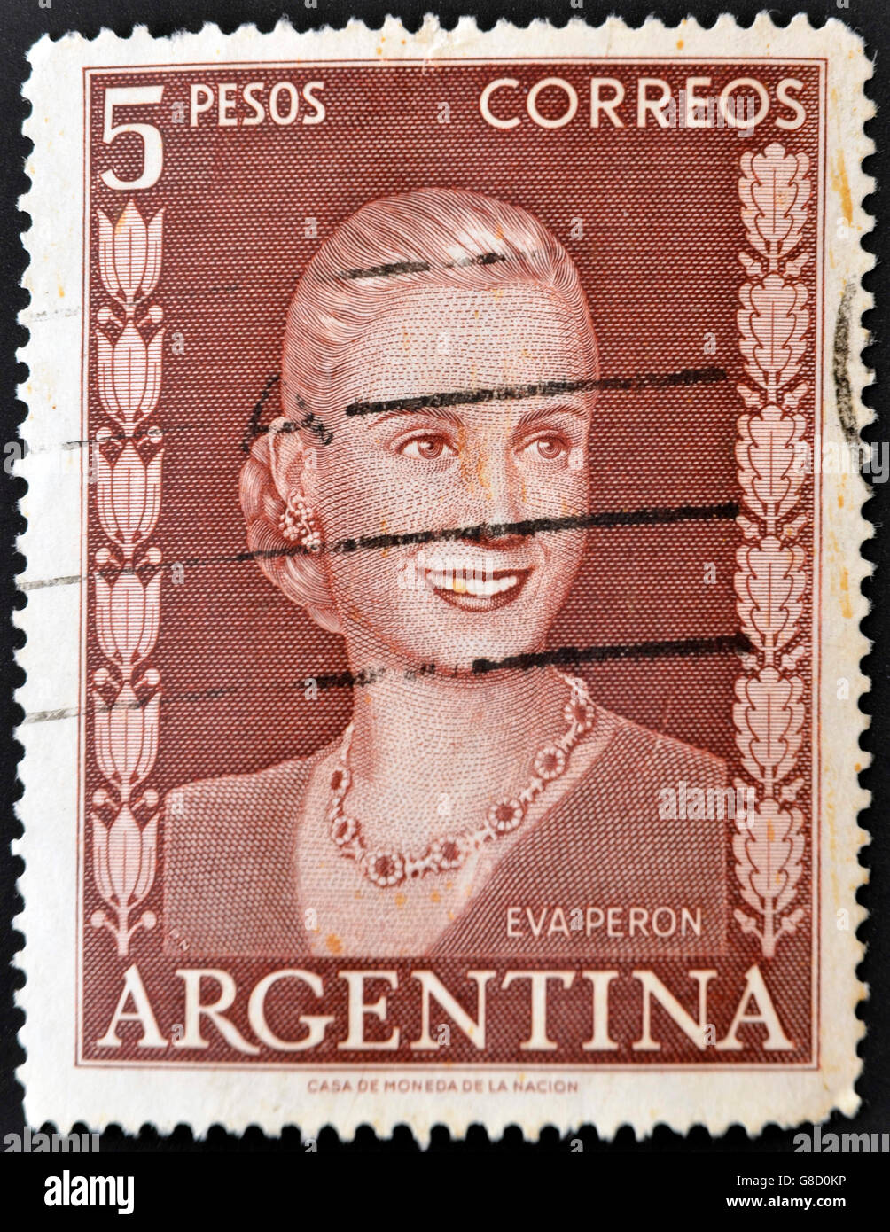 ARGENTINA - CIRCA 1948: A stamp printed in Argentina shows image of a political lider Eva Peron, circa 1948 Stock Photo