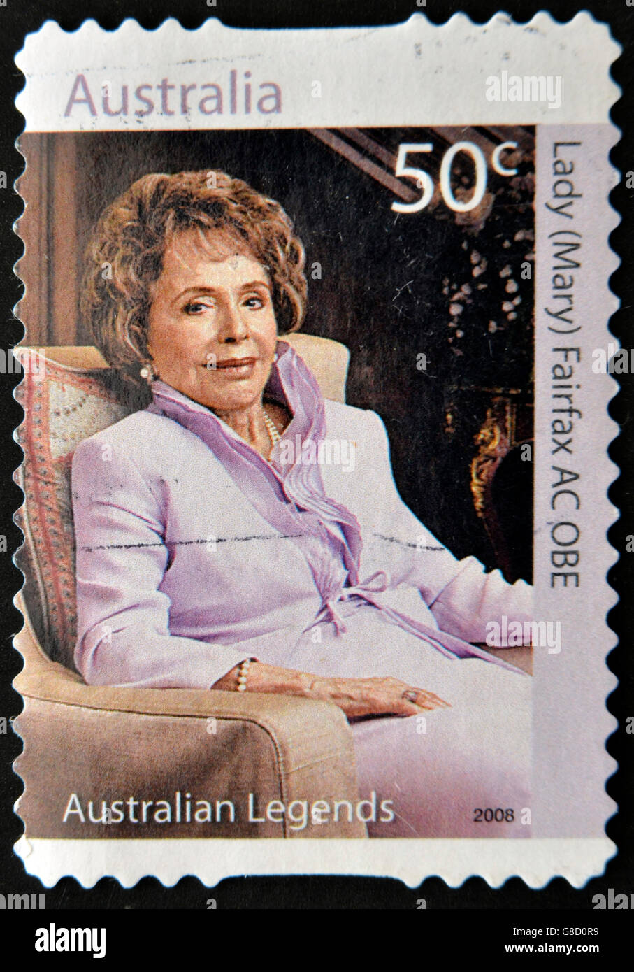 AUSTRALIA - CIRCA 2008: A stamp printed in Australia shows Lady Mary Fairfax AC OBE, circa 2006 Stock Photo