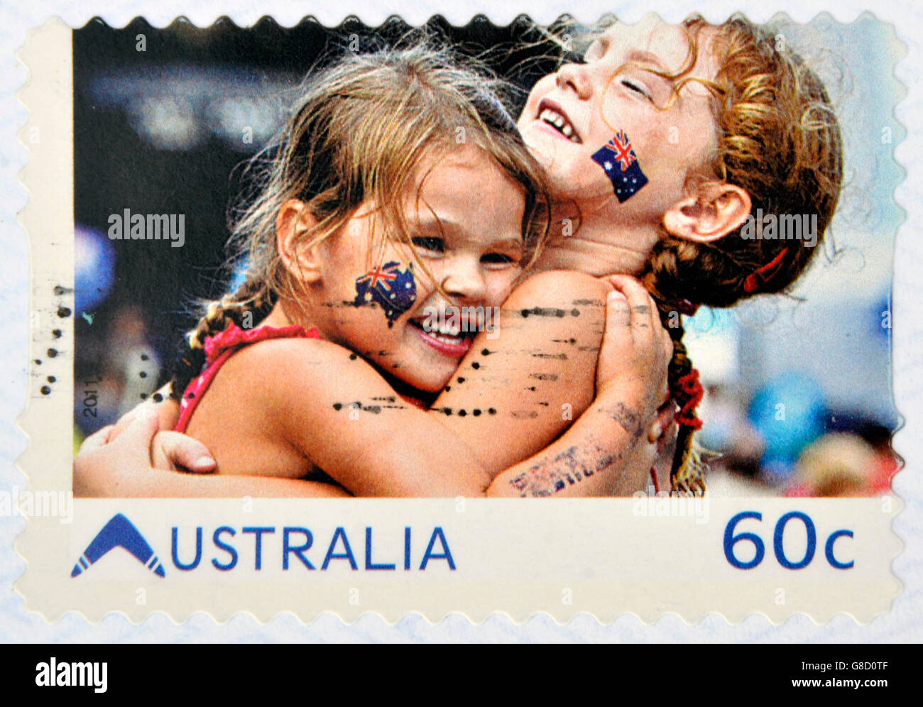 AUSTRALIA - CIRCA 2011: A stamp printed in australia shows embrace of ...