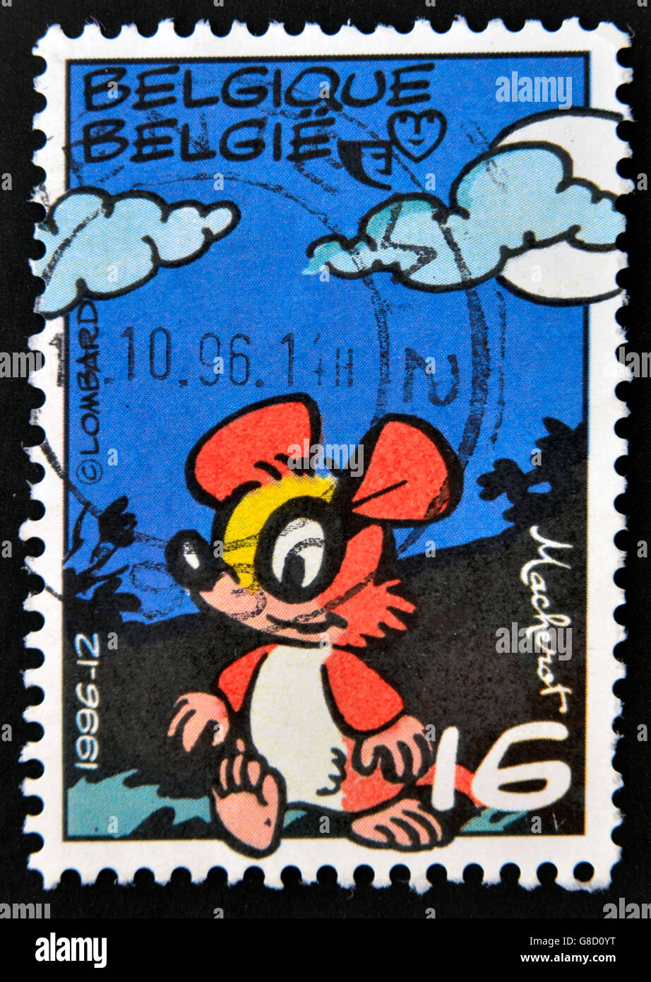 BELGIUM - CIRCA 1996: A stamp printed in Belgium shows the Character comic book character drawn by Chlorine Raymond Macherot, ci Stock Photo
