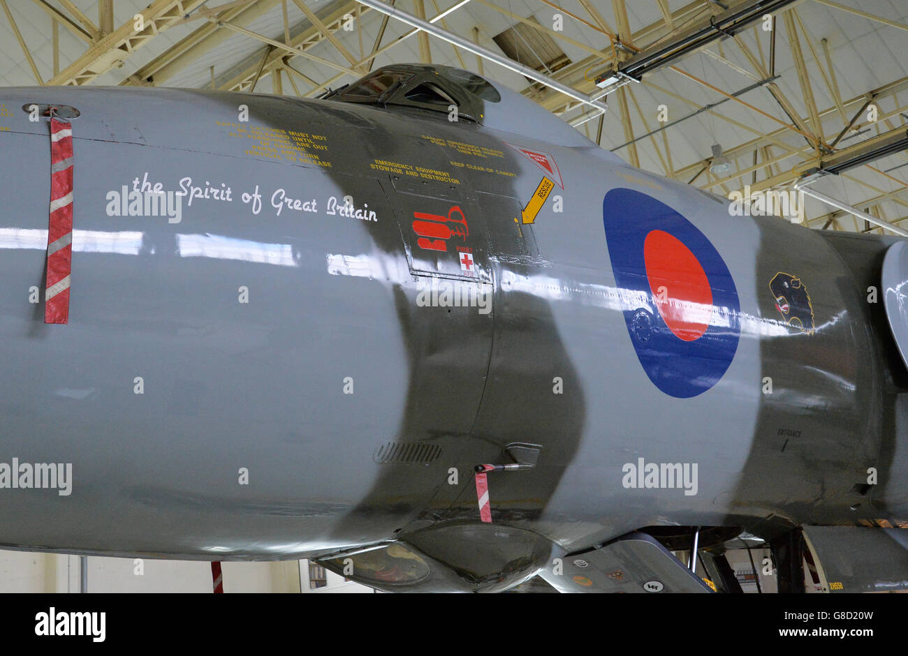 Vulcan XH558 stands inside its original Cold War hangar at Robin Hood Airport, Doncaster ahead of being retired as a flying aircraft at the end of October. Stock Photo