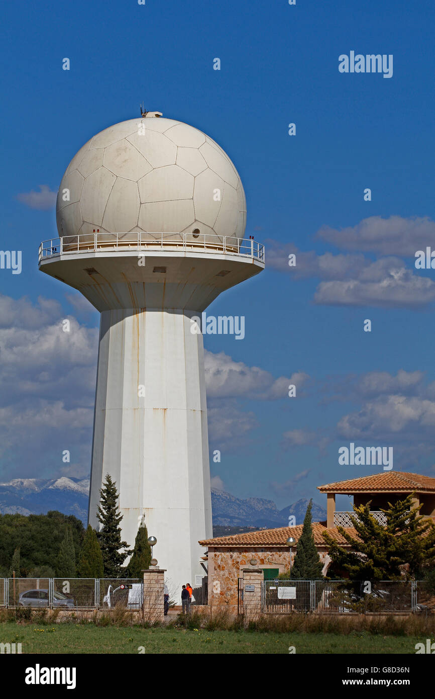 Aircraft radar, located near the airport of Palma de Mallorca in the Balearic Islands. Captures the movement of aircraft. Stock Photo