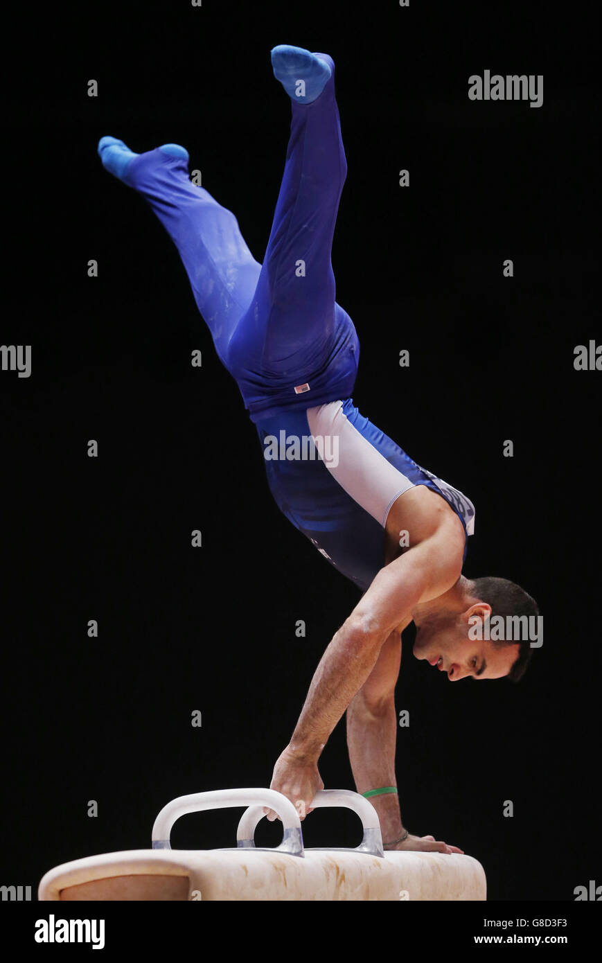 Gymnastics - 2015 World Championships - Day Four - The SSE Hydro. USA's Danell Leyva competes on the Pommel Horse during day four of the 2015 World Gymnastic Championships at The SSE Hydro, Glasgow. Stock Photo