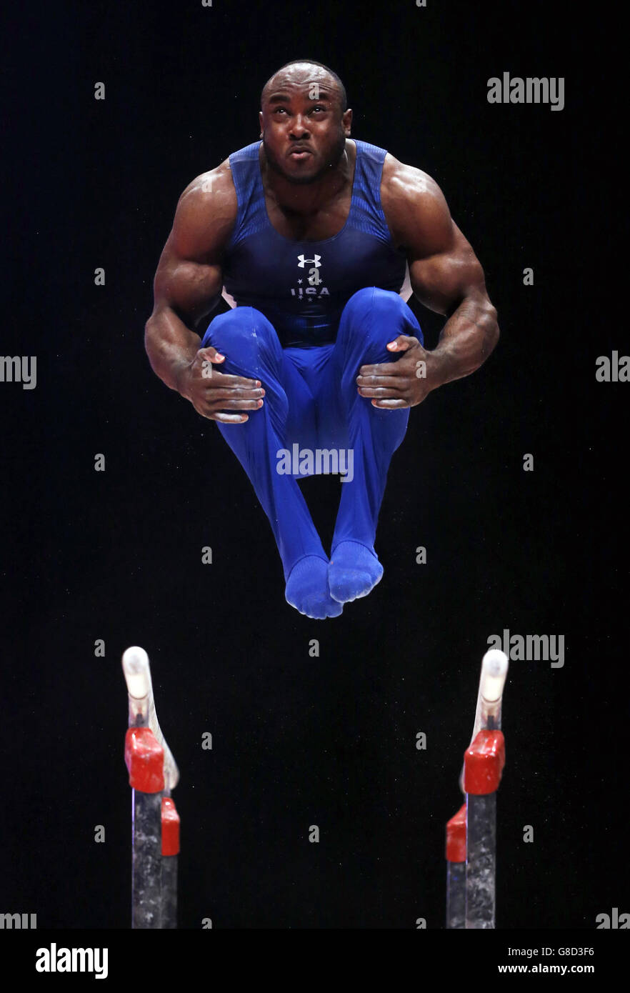 USA's Donnell Whittenburg competes on the Parallel Bars during day four of the 2015 World Gymnastic Championships at The SSE Hydro, Glasgow. Stock Photo