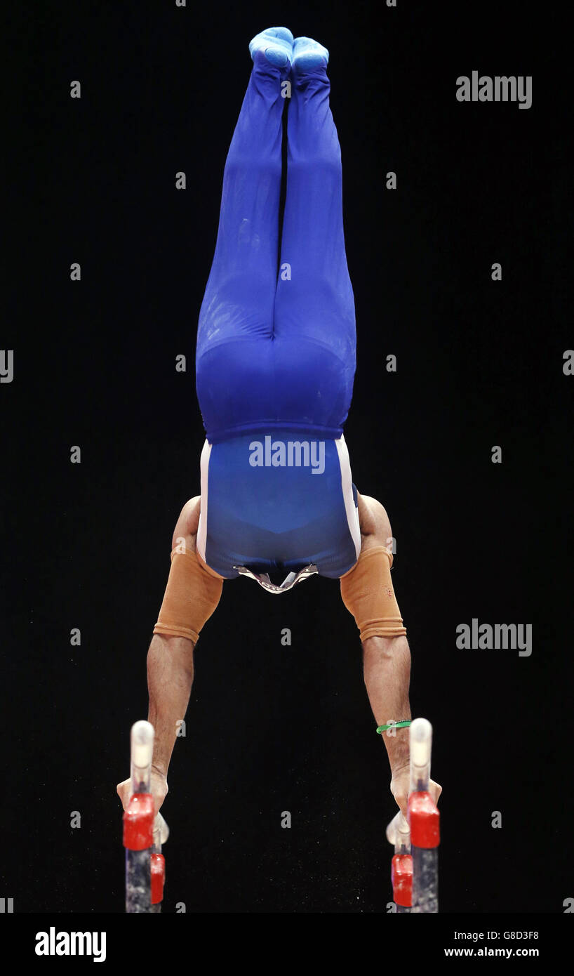 USA's Danell Leyva competes on the Parallel Bars during day four of the 2015 World Gymnastic Championships at The SSE Hydro, Glasgow. Stock Photo