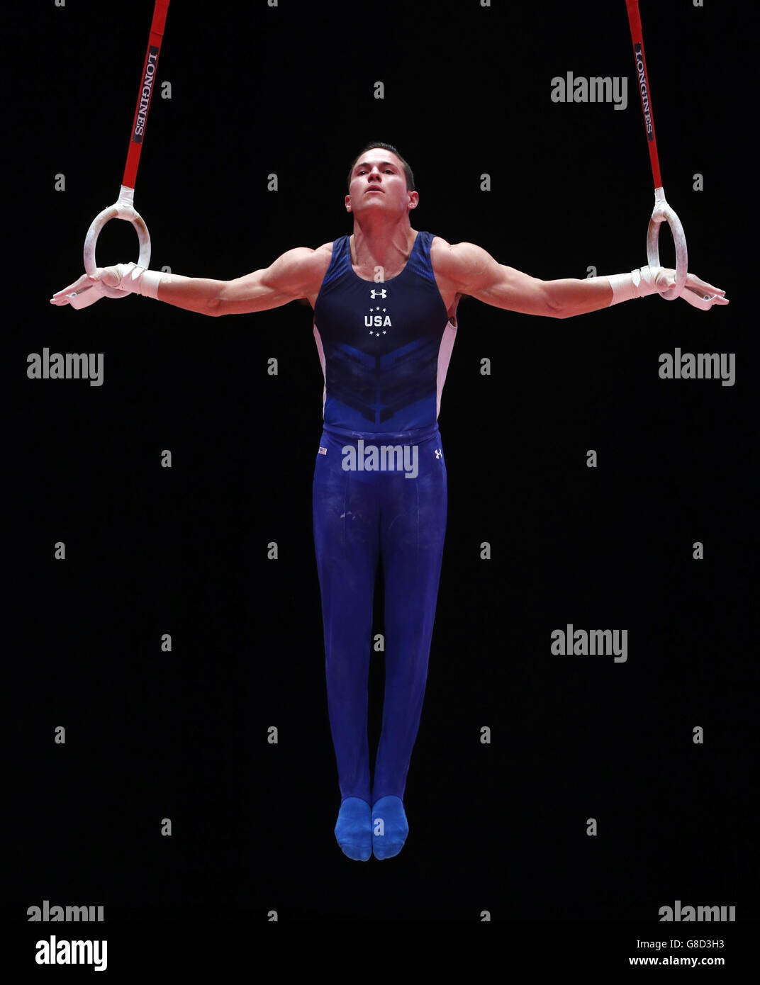 Gymnastics - 2015 World Championships - Day Four - The SSE Hydro. USA's Alexander Naddour competes on the Still Rings during day four of the 2015 World Gymnastic Championships at The SSE Hydro, Glasgow. Stock Photo