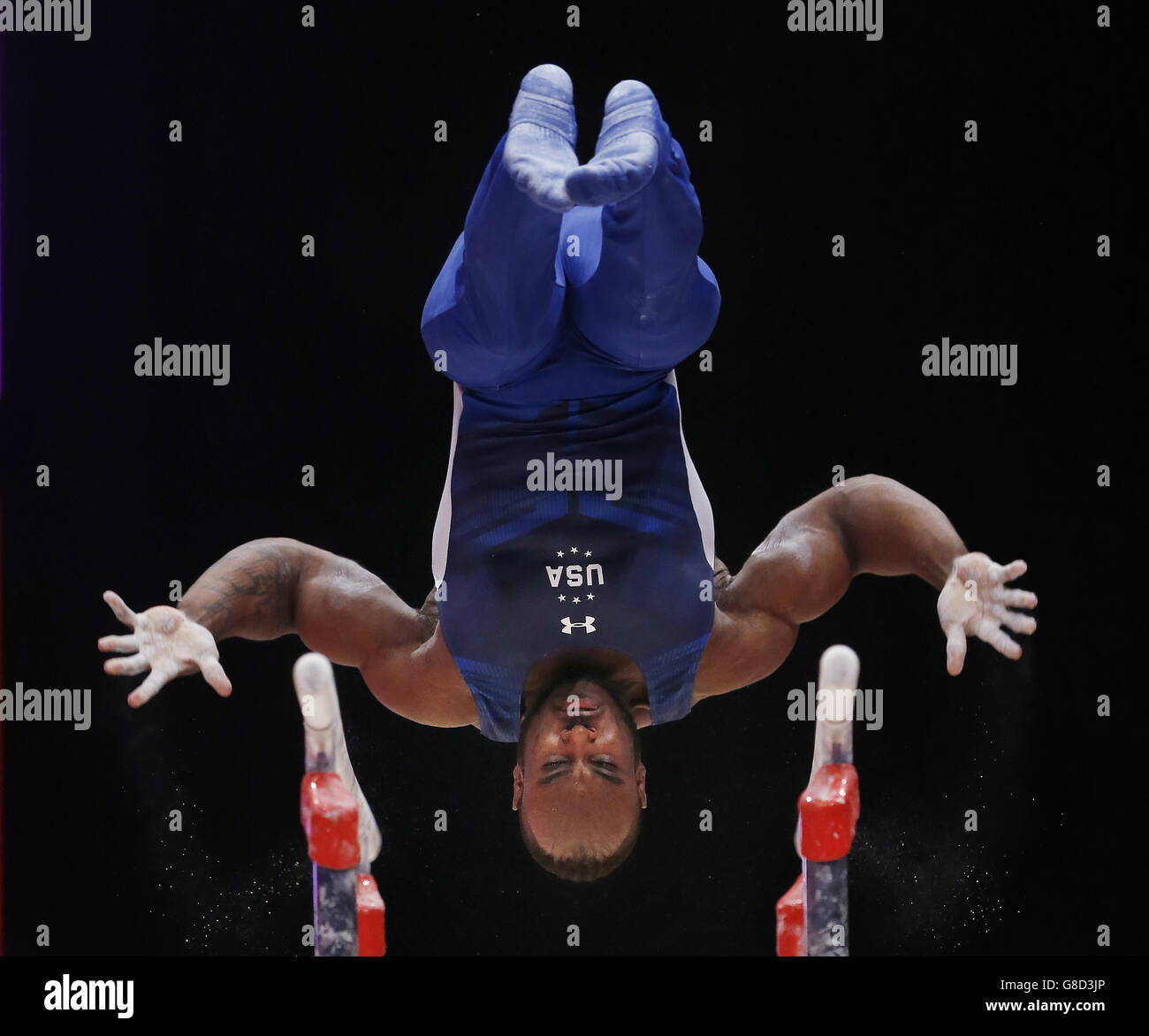 USA's Donnell Whittenburg competes on the Parallel Bars during day four of the 2015 World Gymnastic Championships at The SSE Hydro, Glasgow. Stock Photo