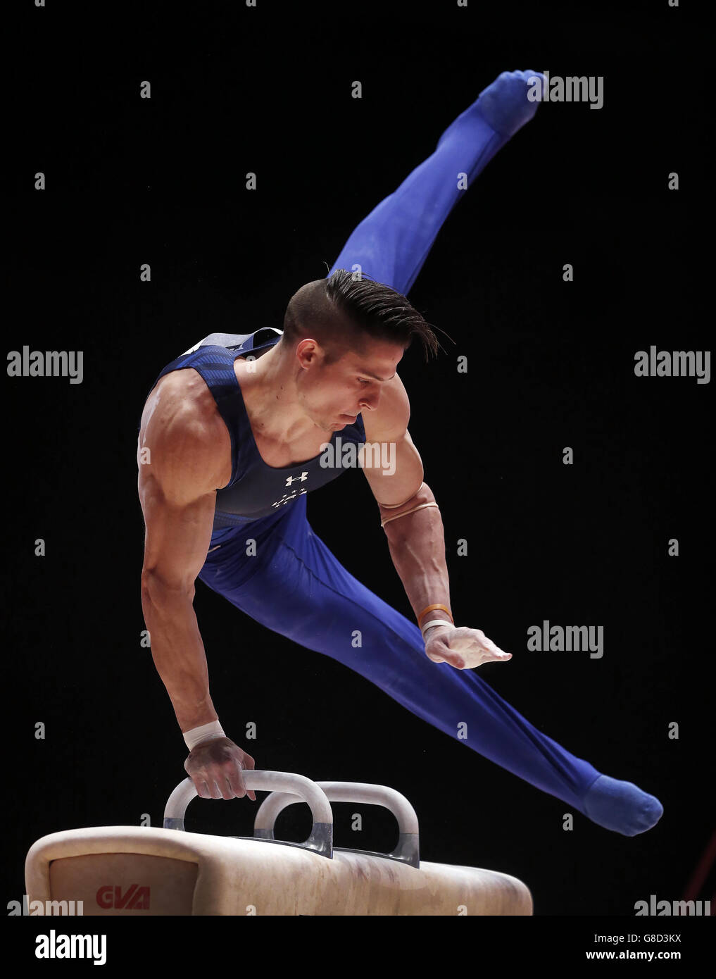 USA's Christopher Brooks competes on the Pommel Horse during day four of the 2015 World Gymnastic Championships at The SSE Hydro, Glasgow. Stock Photo