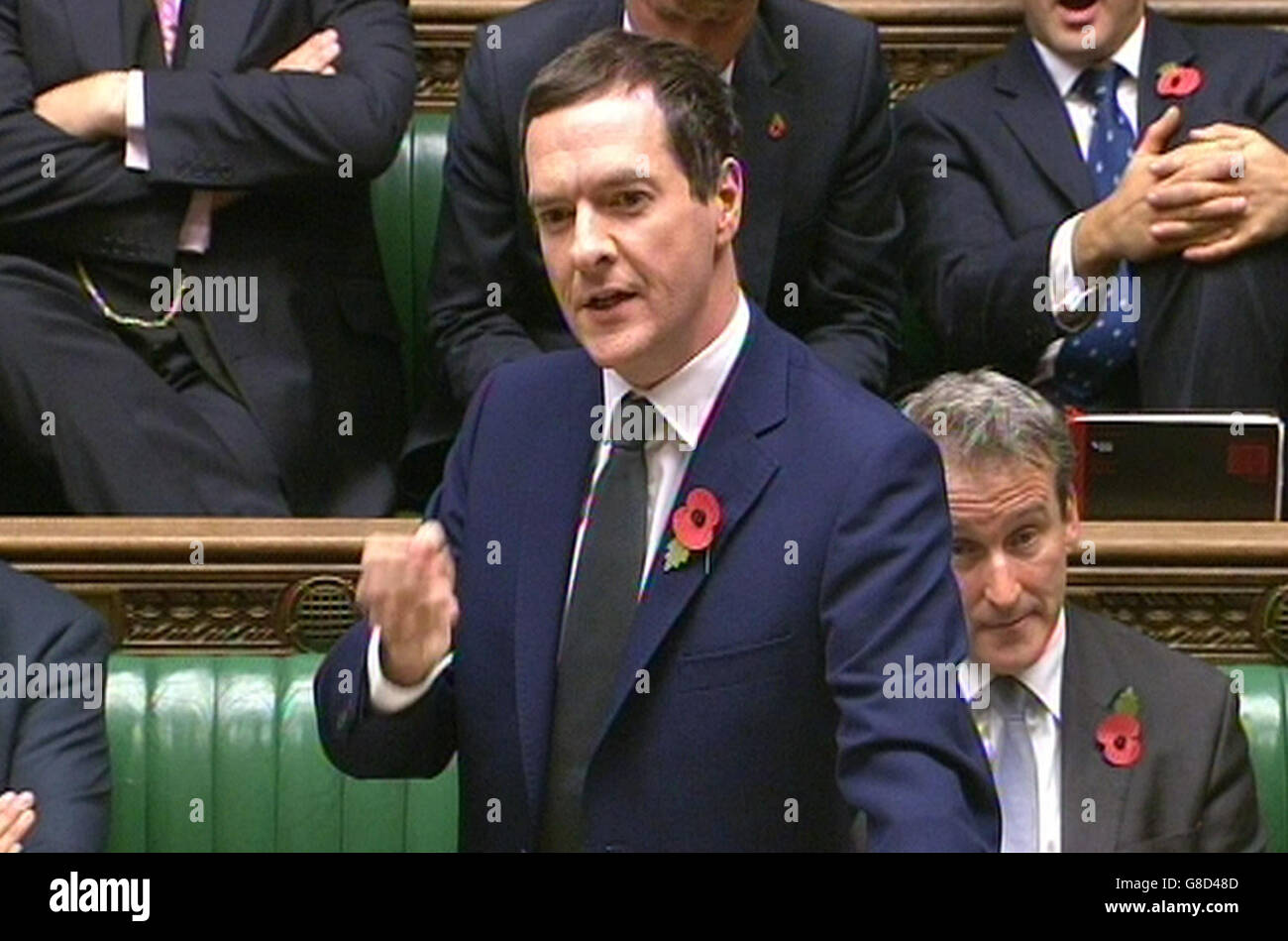 Chancellor of the Exchequer George Osborne speaking in the Main Chamber, House of Commons, London during Treasury Questions after the House of Lords blocked Government plans to cut tax credits last night. Stock Photo