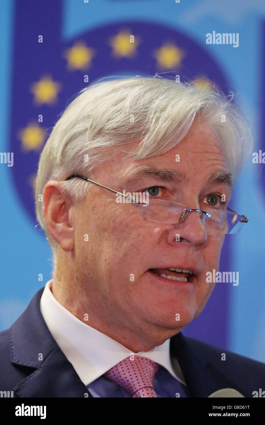 Dr Len O'Hagan during the Newry Mourne and Down District Council hosted Brexit - The Big Debate on the implications of a UK exit from the EU at the Canal Court Hotel in Newry, Northern Ireland. Stock Photo