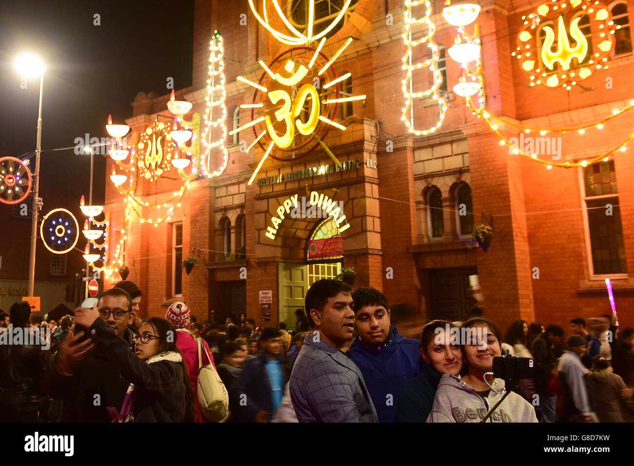 Diwali lights switch on Leicester Stock Photo Alamy