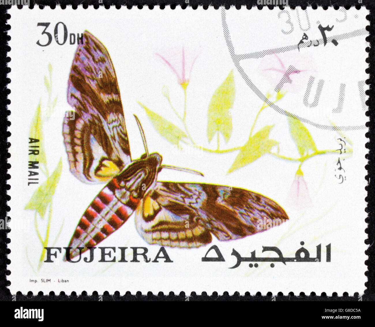 GROOTEBROEK ,THE NETHERLANDS - MARCH 20,2016 : Post stamp from Fujairah or Fujeira ca. 1967 showing the colorful butterfly Stock Photo