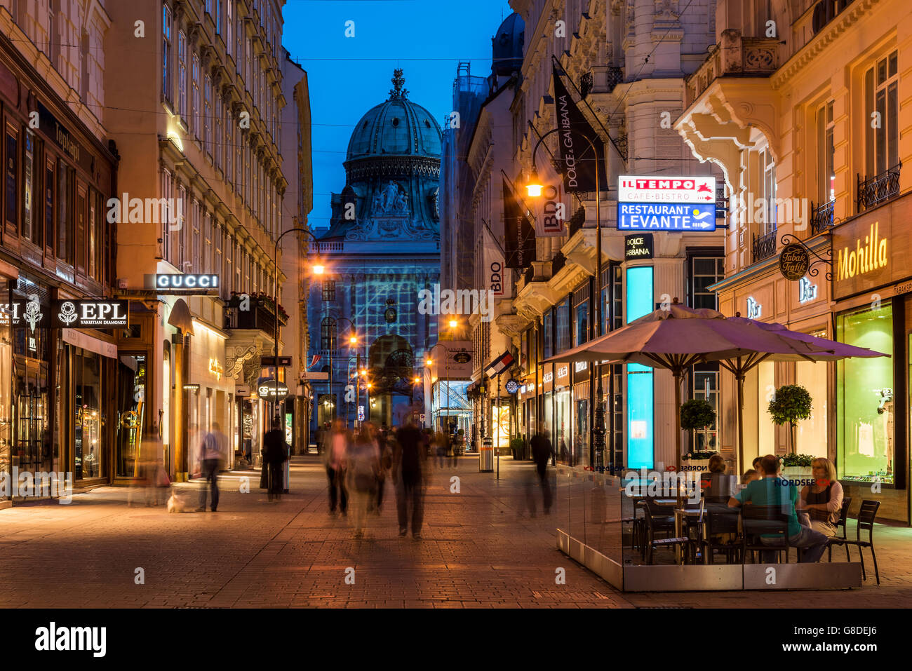 Night view of Kohlmarkt shopping street, Vienna, Austria Stock Photo