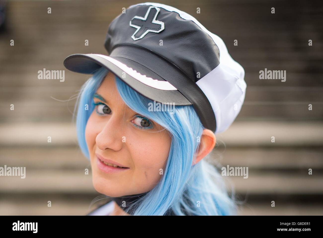 MCM London Comic Con. Molly Flounders dressed as Esdeath, from Akame Ga Kill at the MCM London Comic Con at ExCeL London. Stock Photo