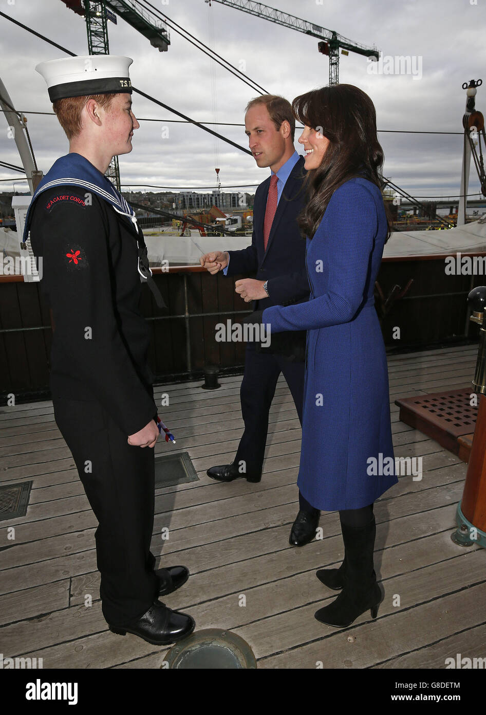 The Duke and Duchess of Cambridge, who are also known as the Earl and Countess of Strathearn in Scotland during their visit to the original Royal Research Ship Discovery as part of their visit to Dundee in Scotland. Stock Photo