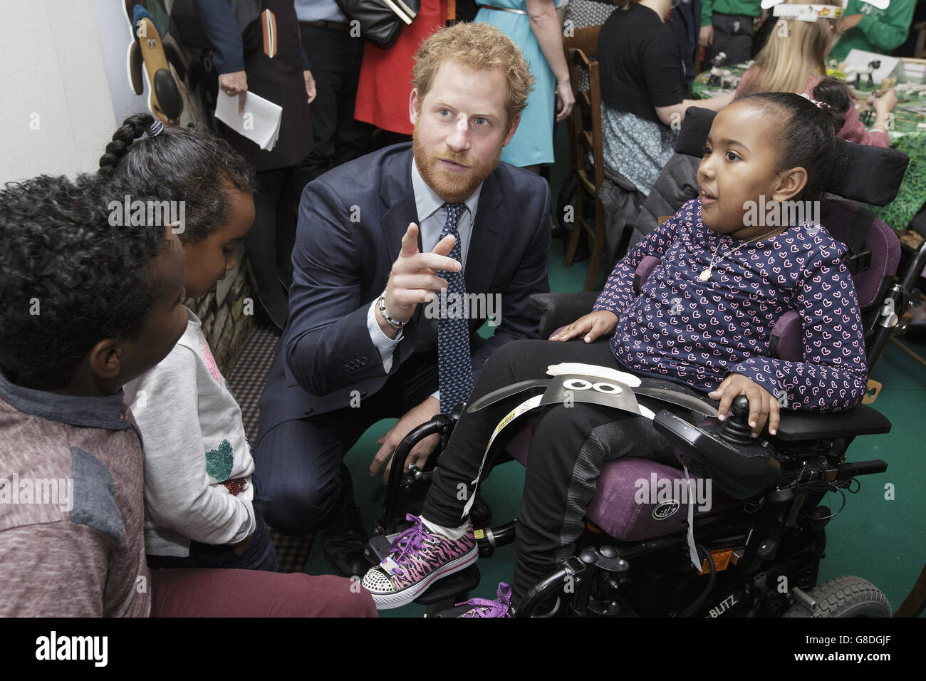 Prince Harry with children and representatives from charities and Aardman Animations, during a meeting of the Charities Forum at BAFTA on Piccadilly in London. Stock Photo