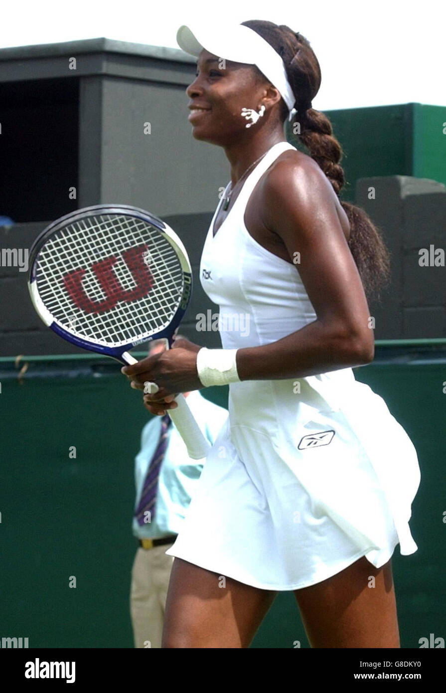 Tennis - Wimbledon Championships 2005 - Women's First Round - Venus Williams v Eva Birnerova - All England Club. USA's Venus Williams celebrates her 6-2 6-4 win. Stock Photo