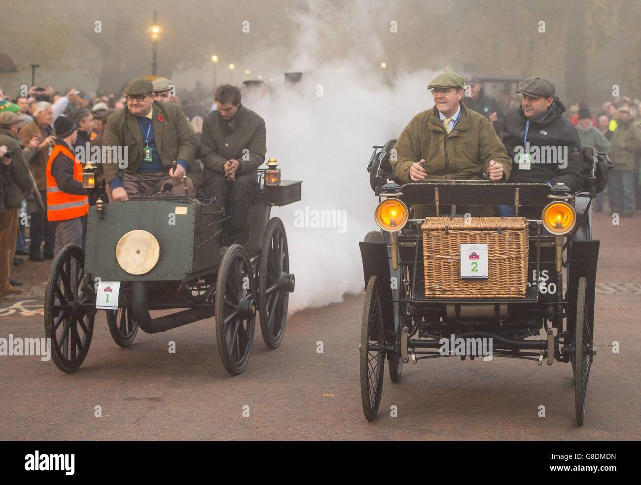Participants set off from Hyde Park, London, at the start of the Bonhams London to Brighton Veteran Car Run. Stock Photo