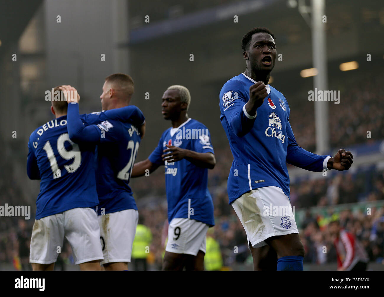 Soccer - Barclays Premier League - Everton v Sunderland - Goodison Park. Everton's Romelu Lukaku celebrates scoring his side's fourth goal of the game Stock Photo