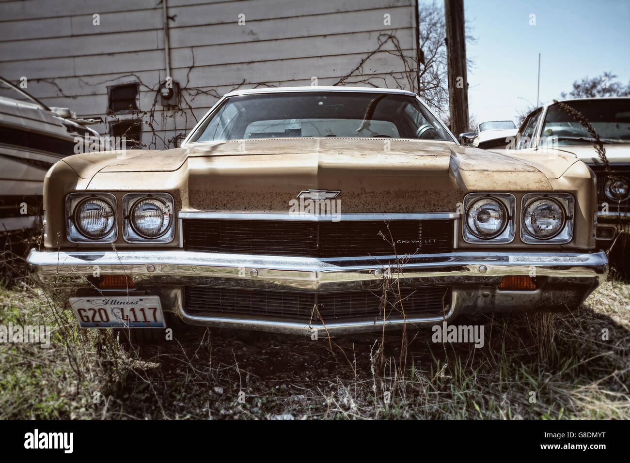 An old American Chevrolet car in a yard taken in Minneapolis, USA. Stock Photo