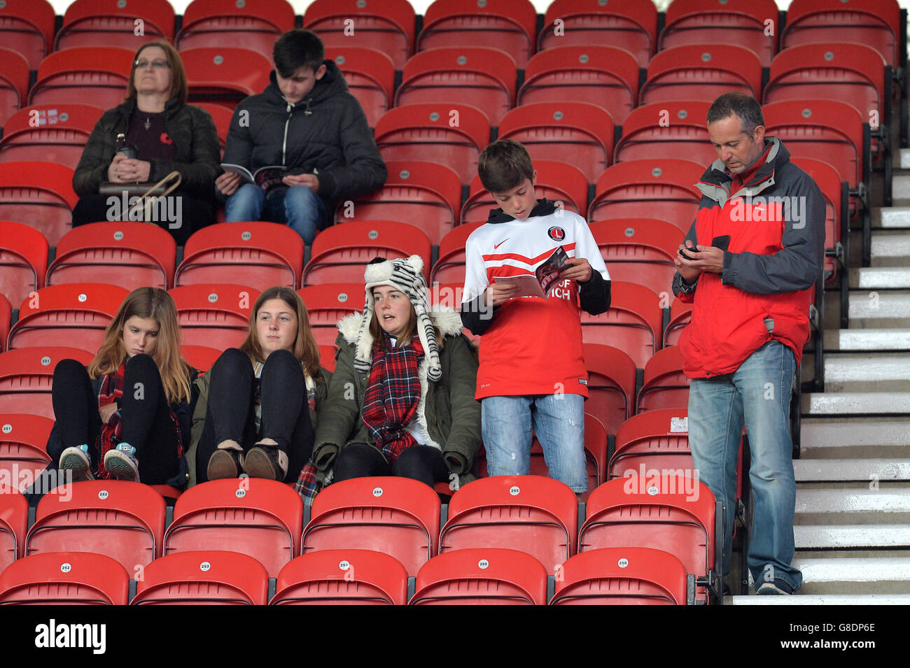 Charlton Athletic fans in the stands at the Riverside Stadium Stock