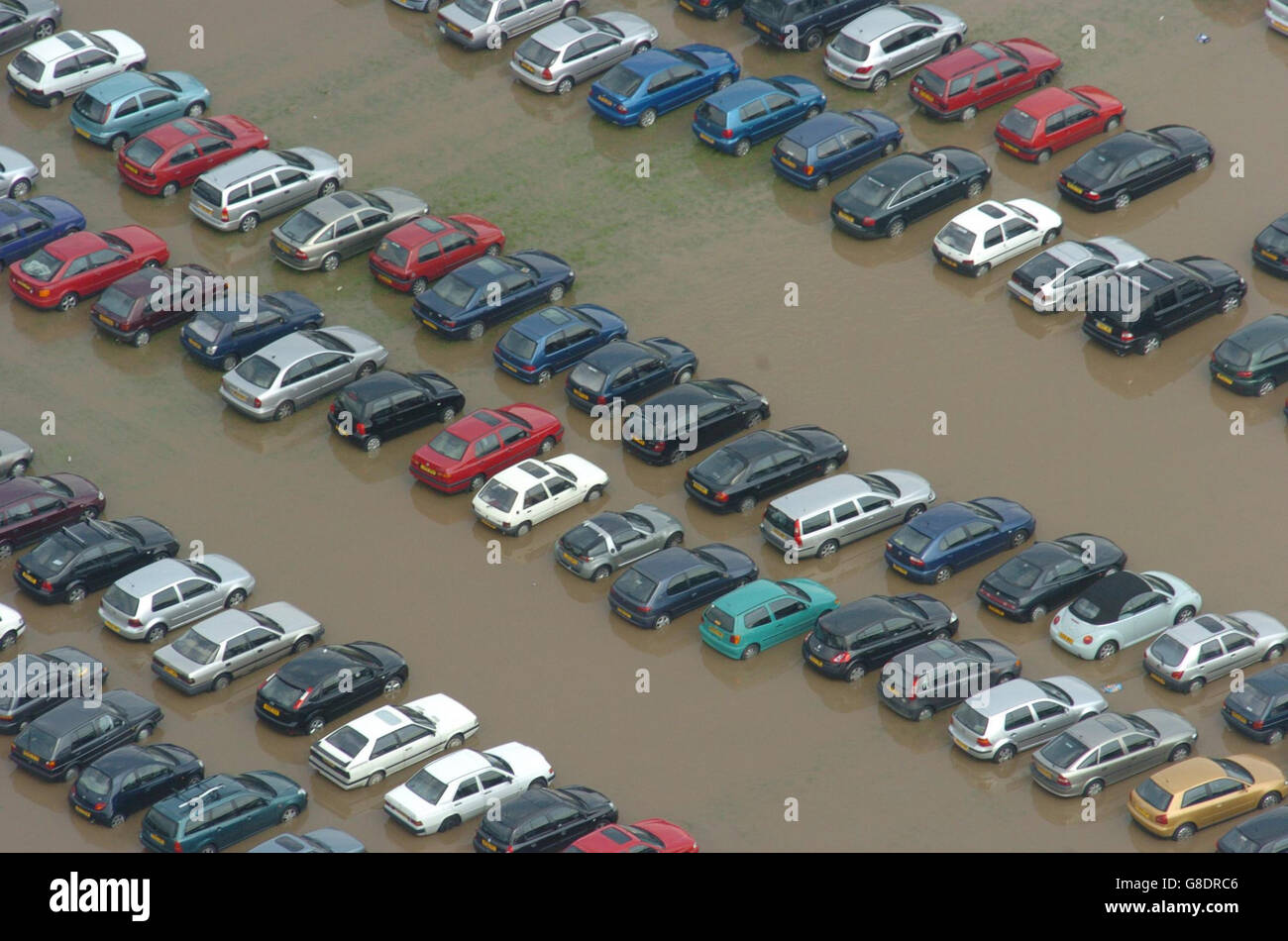 An aerial view of a field of cars at the Pilton festival near Glastonbury. Stock Photo