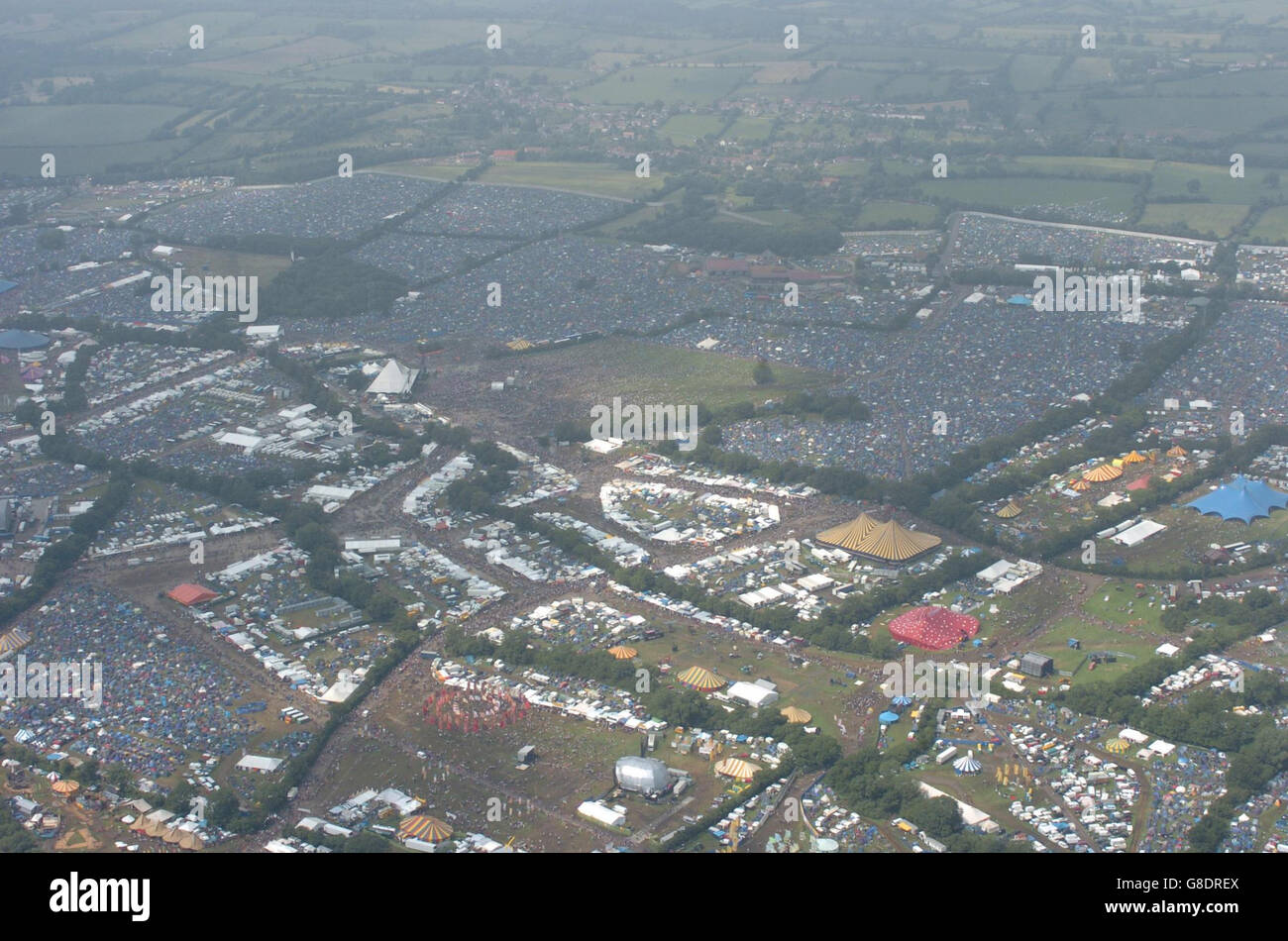 Glastonbury Festival 2005 Worthy Farm. An aerial view of the Pilton