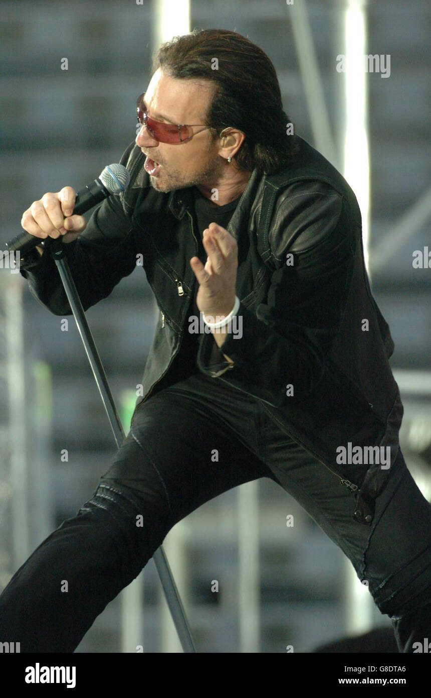 U2 Concert - Croke Park. Bono sings U2's second song 'I Will Follow'. Stock Photo