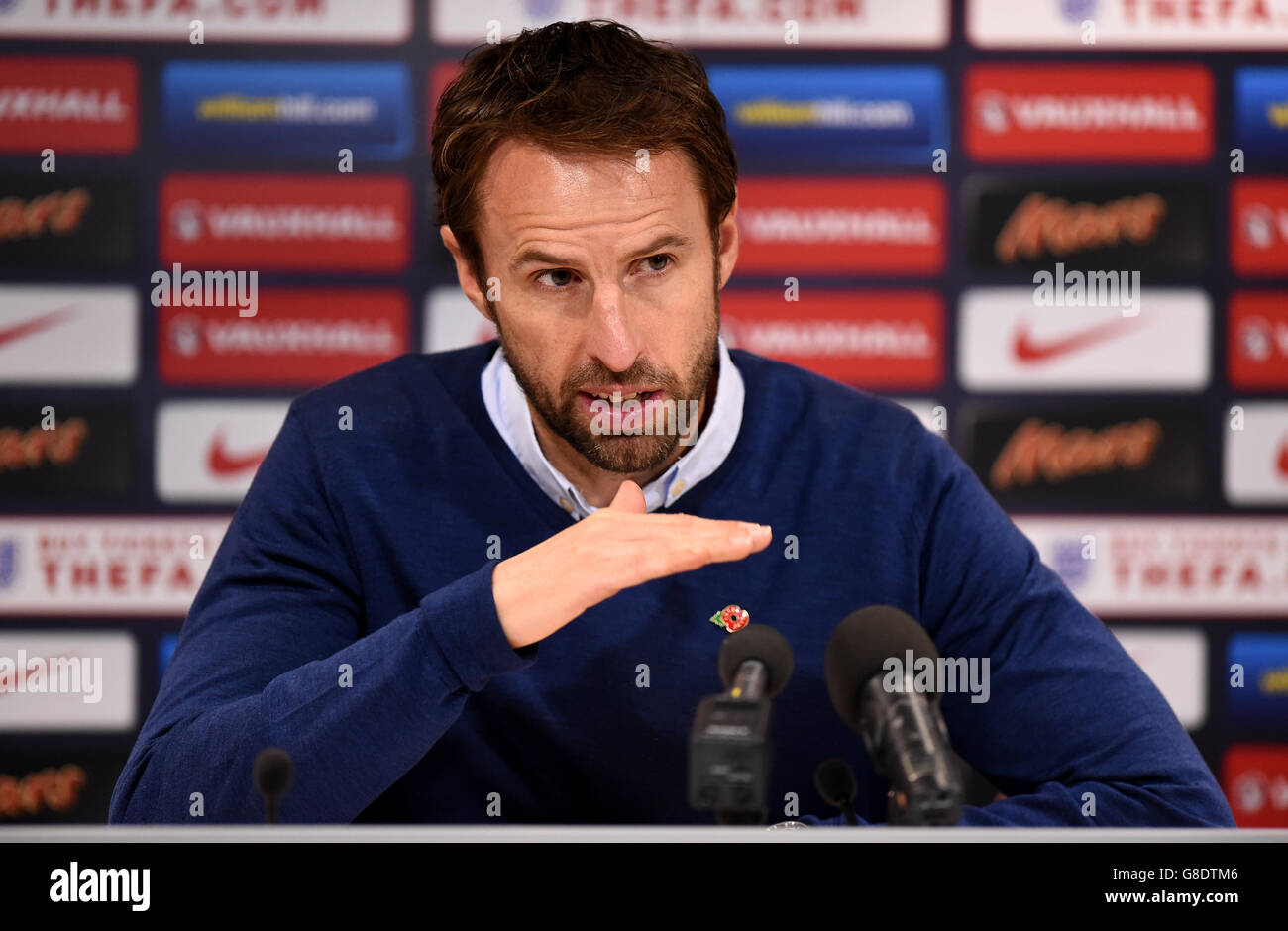England U21 manager Gareth Southgate during a press conference at the American Express Elite Football Performance Centre, Brighton. Stock Photo