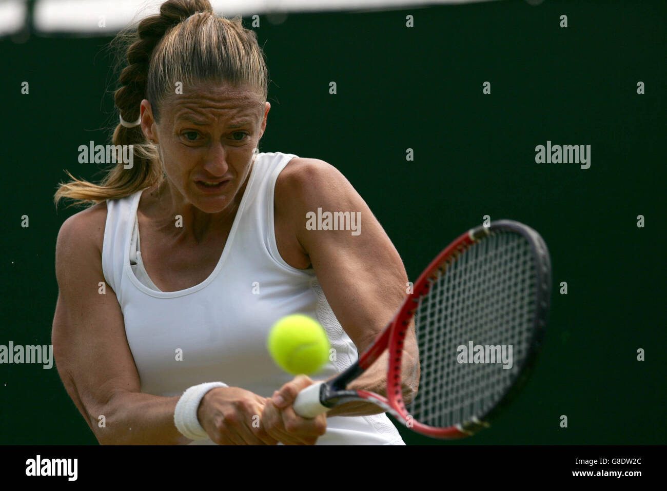 France’s Mary Pierce in action against Italy’s Flavia Pennetta Stock