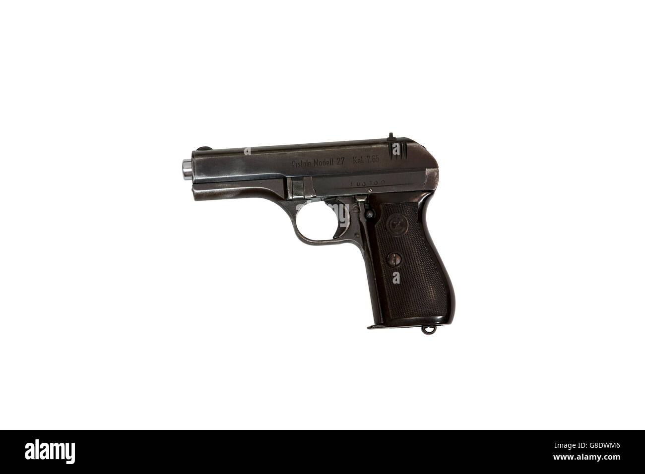 cz model 1927 pistol handgun cal. 7.65, cut out Stock Photo