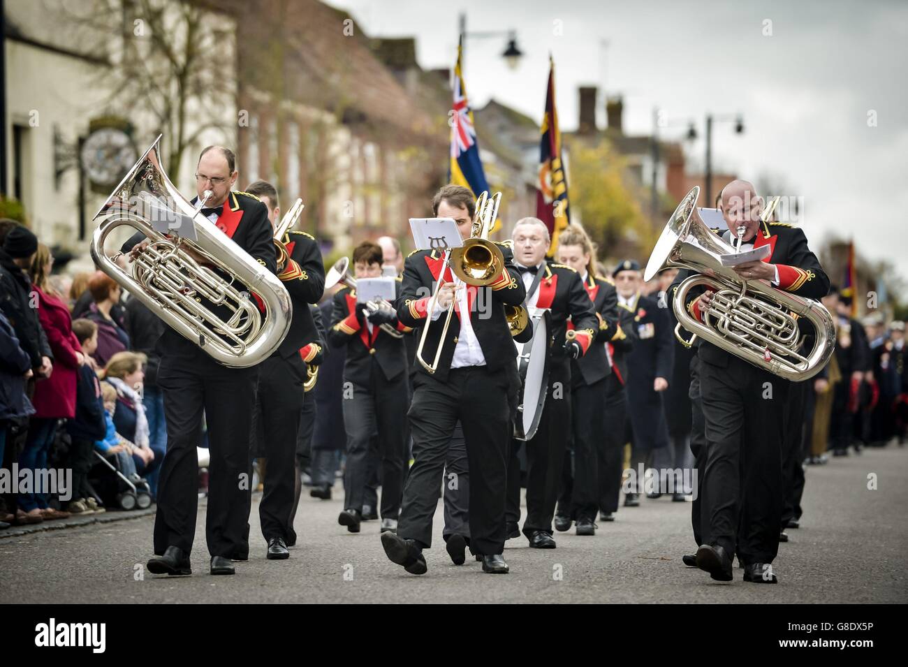 A brass band parade along the High Street at Royal Wootton Bassett, in