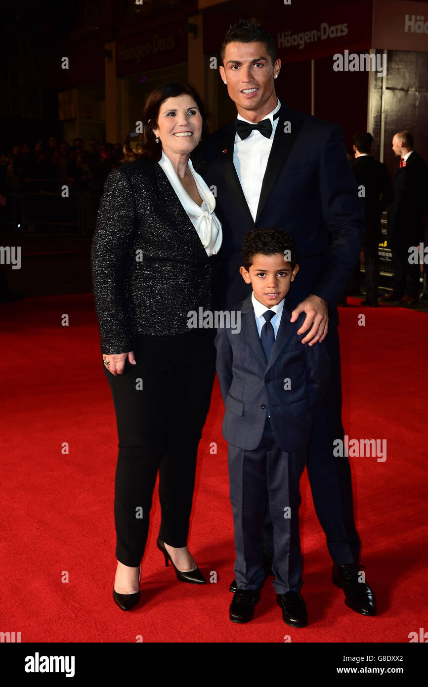 Maria Dolores Aveiro, Cristiano Ronaldo and Cristiano Ronaldo Junior attending the world premiere of Ronaldo at Vue West End Cinema in Leicester Square, London. PRESS ASSOCIATION Photo. Picture date: Monday 9th November, 2015. Photo credit should read: Ian West/PA Wire Stock Photo
