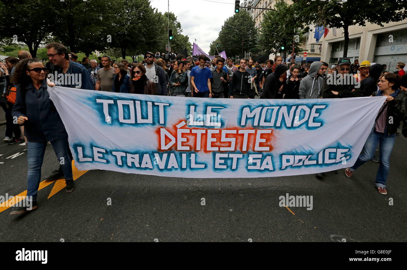 Paris France 28th June 2016 Demonstrators With A Banner With A