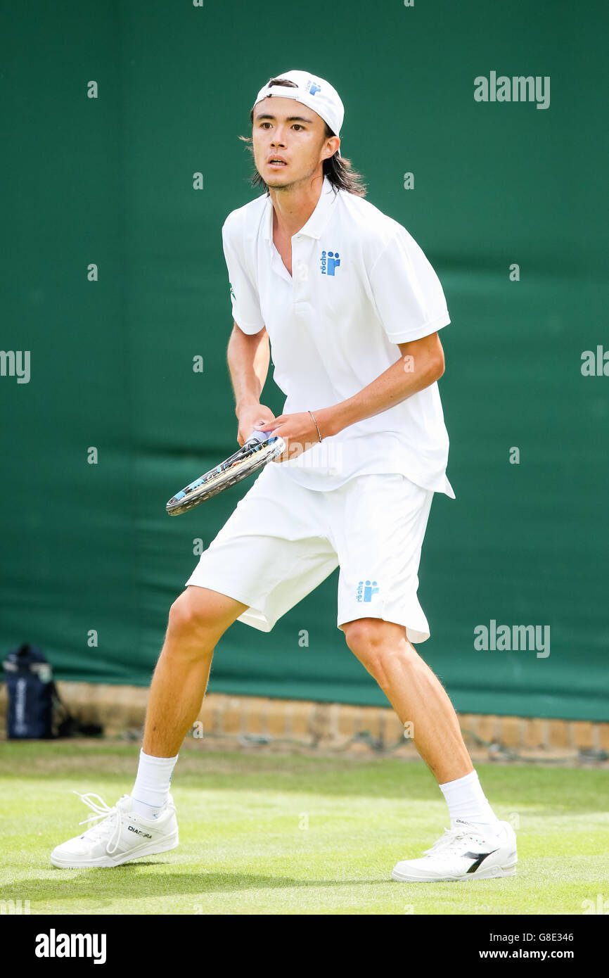 London, UK. 28th June, 2016. Taro Daniel (JPN) Tennis : Taro Daniel of  Japan during the Men's singles first round match of the Wimbledon Lawn  Tennis Championships against Juan Monaco of Argentina