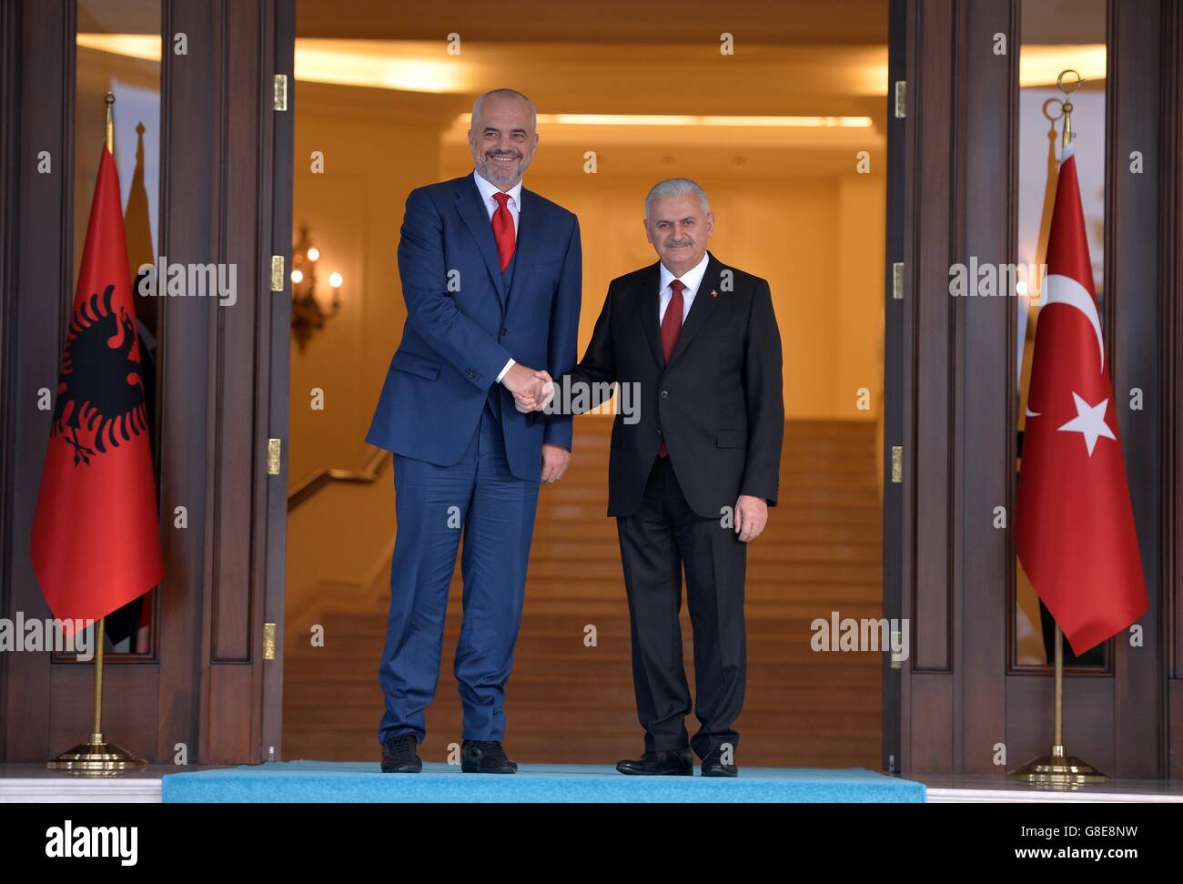 Ankara. 29th June, 2016. Turkish Prime Minister Binali Yildirim(R) meets with visiting Albanian Prime Minister Edi Rama at the Cankaya Palace in Ankara, Turkey on June 29, 2016. © Mustafa Kaya/Xinhua/Alamy Live News Stock Photo