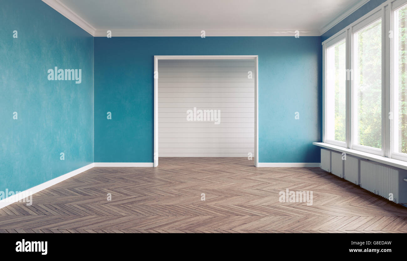 Empty blue  interior. 3D interior rendering Stock Photo