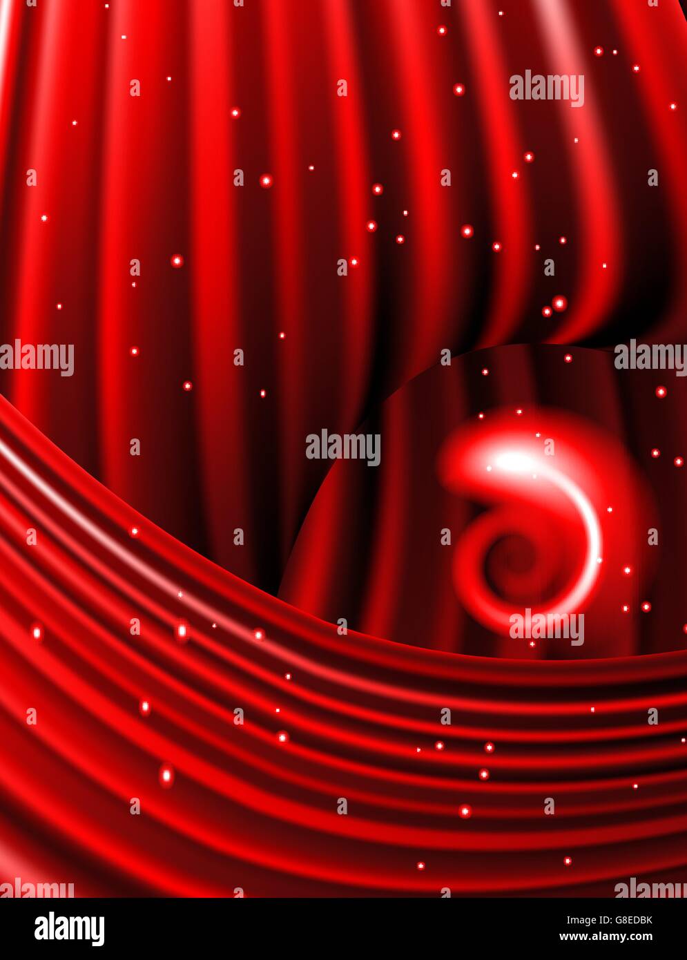 Snow and stars are falling on the background of red luminous rays Stock ...