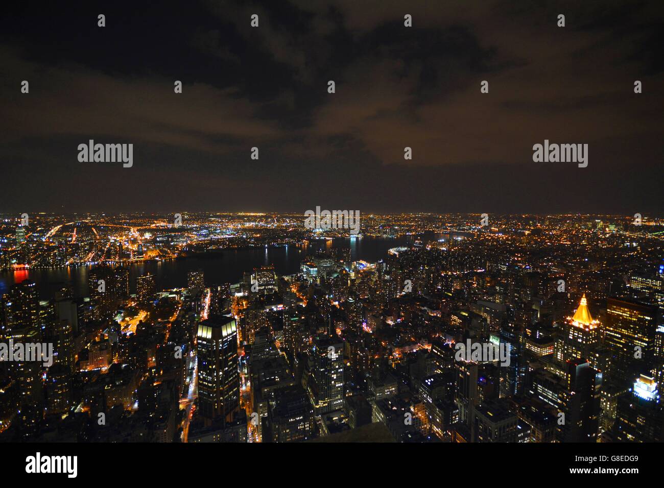 West side of Manhattan at night, seen from top of  Empire State Building Stock Photo