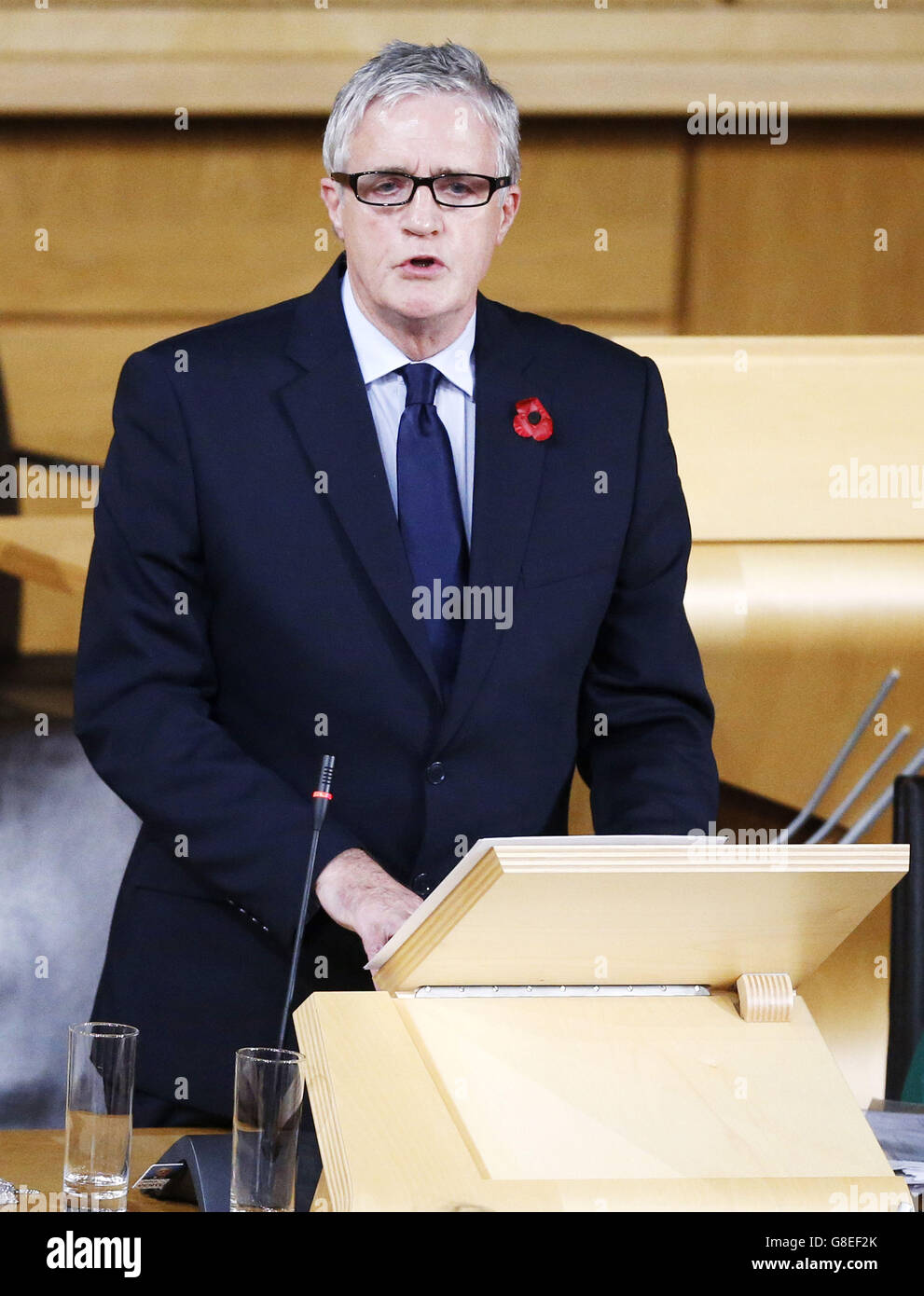 Former steel worker John Pentland speaking during a special Members' debate on the future of the steel industry at the Scottish Parliament in Edinburgh. Stock Photo