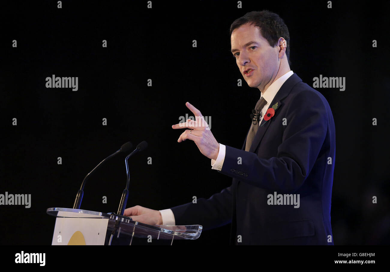 Chancellor George Osborne speaking at the Bank of England Open Forum 2015 at Guildhall in London. Stock Photo